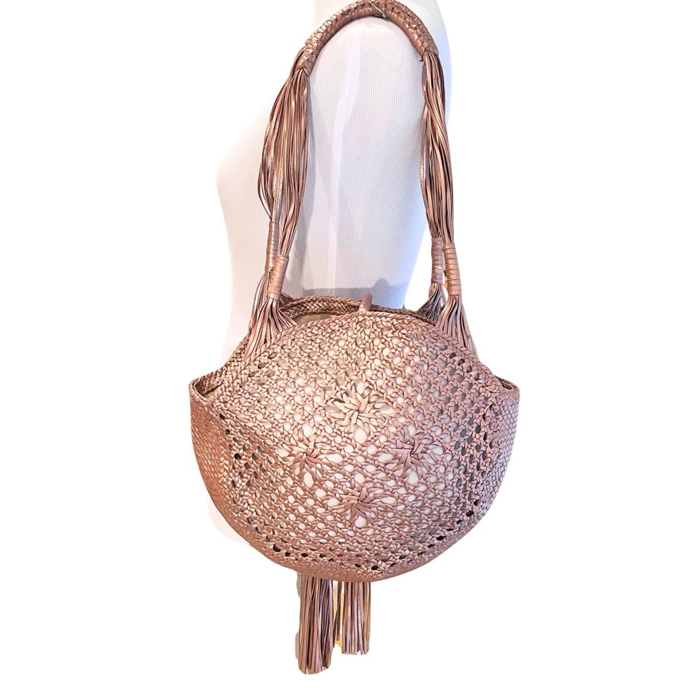 Helen Kaminski Real Leather Metallic Rose Gold Woven Shoulder Bag with Tassels - Picture 3 of 14
